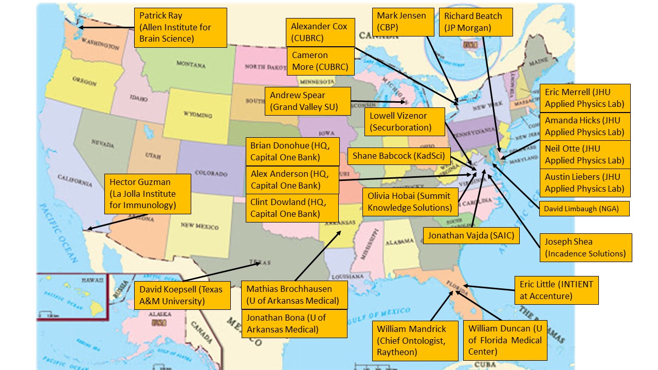 Map showing organizations where Applied Ontology graduates have gone on to work